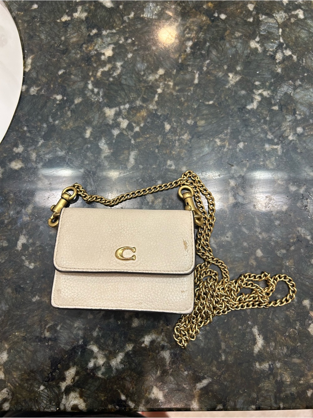 Coach Small Pebbled Leather Chain Crossbody in Light Beige with Gold Hardware